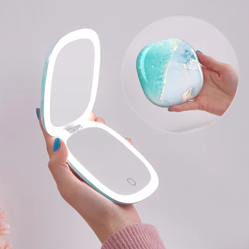 Vista 18 de Mocado Espejo de maquillaje compacto LED con aumento para viajes - 4 pulgadas 1X/10X de aumento, pequeño de bolsillo, doble cara, regulable, USB