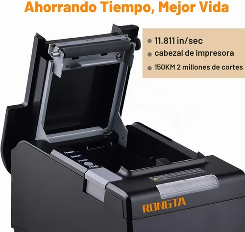 Vista 5 de Impresora POS Rongta, Impresora de Recibos Térmica de 80mm, Impresora de Cocina para Restaurante con Cortador Automático, Interfaz USB Serial