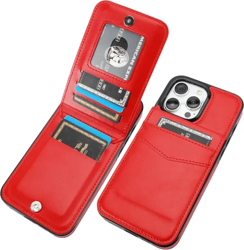 Vista 10 de KIHUWEY Compatible con iPhone 15 Pro Max Funda Billetera con Soporte para Tarjeta de Crédito, Tapa de Cuero Premium con Cierre Magnético y Soporte