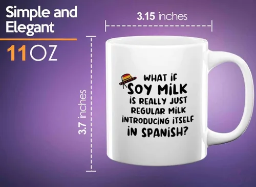 Vista 5 de SpanishTeacher - Taza de café de 11 onzas, color blanco, leche de soja en español, regalo para profesor de español, cumpleaños, agradecimiento