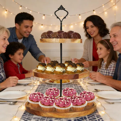 Vista 4 de Soporte de madera para cupcakes de 3 niveles, bandeja escalonada para servir cupcakes, torre, bandeja de postre de madera para granja, boda
