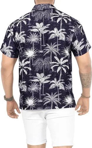 Vista 3 de LA LEELA Camisas hawaianas de manga corta con botones para hombre, estilo Aloha, para fiestas tropicales y días festivos
