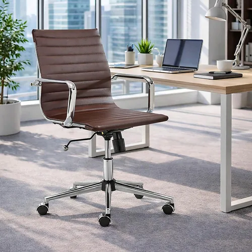 Vista 16 de Gray Office Chair, PU Leather Mid Back Adjustable Desk Chair Adjustable Height with Quiet Rolling Casters