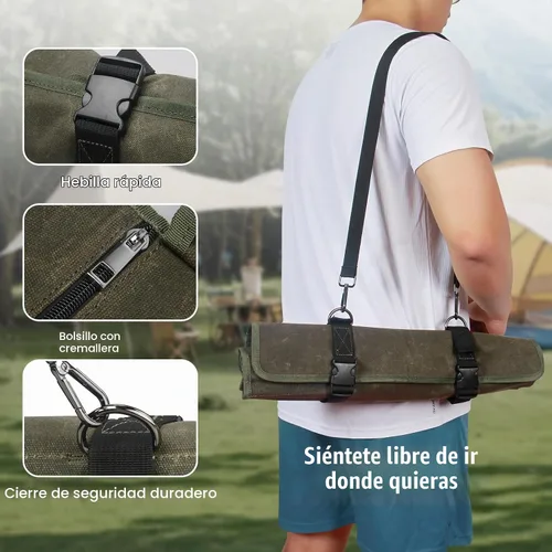 Vista 7 de Bolsa enrollable para cuchillos de chef, estuche de viaje para cuchillos de lona encerada, soporte de almacenamiento profesional resistente con 10