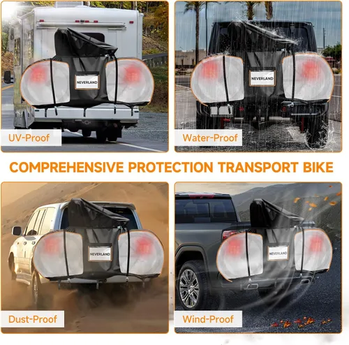 Vista 7 de NEVERLAND Funda para Bicicleta para Transporte en Portabicicletas - Funda Resistente 600D para Portabicicletas para 1 Bicicleta, Cubierta