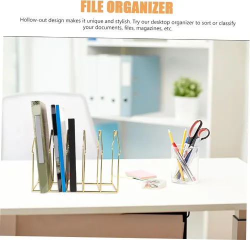 Vista 7 de DOITOOL 1pc Iron Desktop File Organizer Rack Sections Stylish Storage for Documents Books Magazines Unique House Design for Home Office Organization