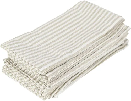 Vista 8 de Juego de 12 servilletas de tela de lino y algodón a rayas lisas, para eventos y uso doméstico (beige)