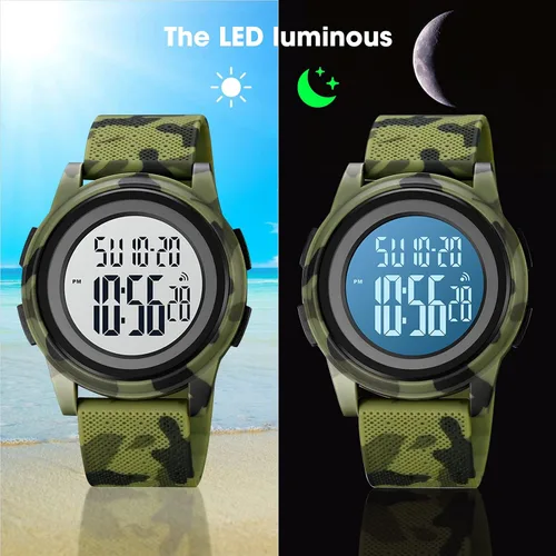 Vista 8 de SKMEI Reloj deportivo digital para hombre, ultrafino, grande, impermeable, con cronómetro, temporizador de cuenta regresiva, función de alarma, luz