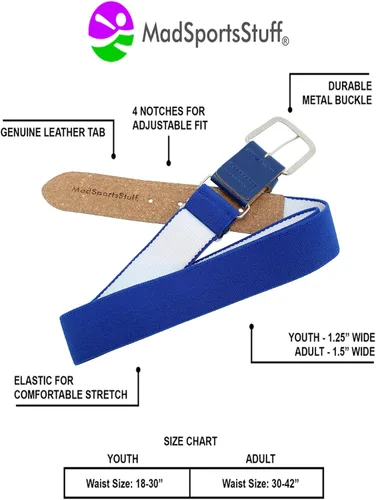 Vista 3 de MadSportsStuff Baseball Belt Softball Belt Adjustable - Boys Men Girls Women - Youth and Adult Sizes