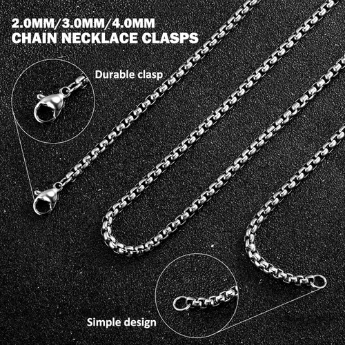 Vista 4 de Collar de cadena redonda de 230.157 in para hombre, cadena Rolo para hombres y mujeres, 18, 20, 22, 24, 26 pulgadas de longitud, acero inoxidable