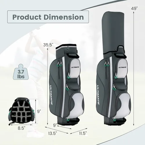 Vista 7 de Goplus Bolsa de carrito de golf con 14 divisores superiores, bolsa de golf con 7 bolsillos con cremallera, bolsa refrigerante, capucha para lluvia
