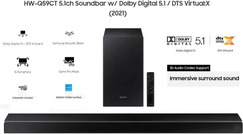 Vista 3 de Samsung HW-Q59CT 5.1-Ch Dolby Digital 5.1 / DTS Virtual:X Barra de sonido con haz acústico