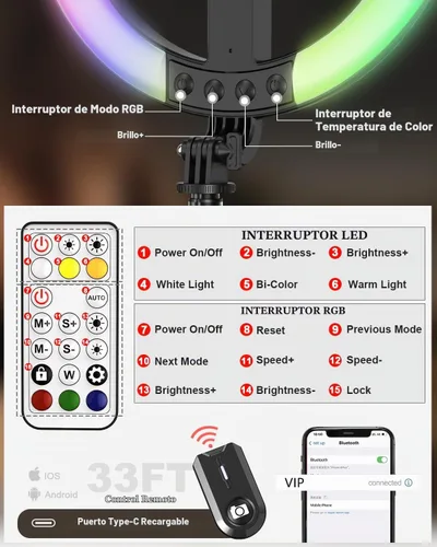 Vista 6 de Kit de vlogging para iPhone, anillo de luz de 10 pulgadas con soporte