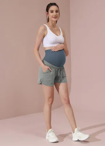 Vista 3 de Maacie Maternity Stretch Shorts Loose fit Drawstring Lounge Workout Shorts with Zip Pockets