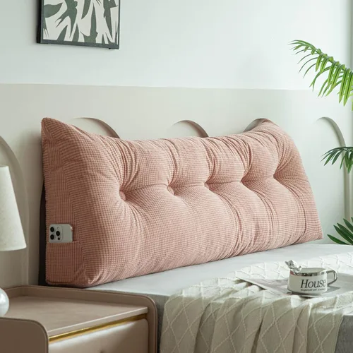 Vista 13 de Almohada de cuña beige tamaño individual XL para dormitorio, cama, cabecero, almohadas de cuña para espacio de cabecero con funda no extraíble, 39 x