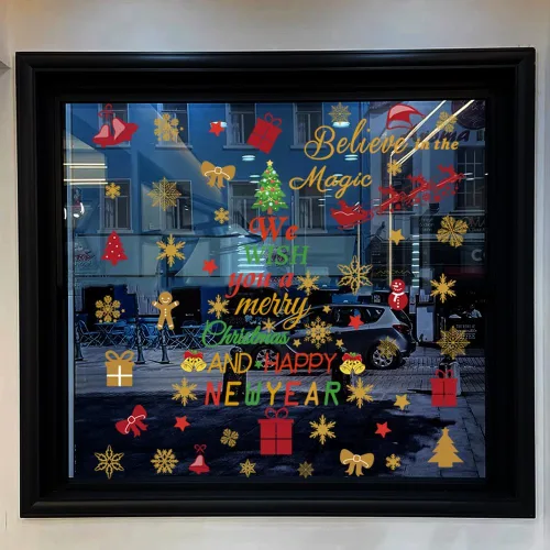 Vista 4 de Calcomanías de pared con citas de Feliz Navidad, calcomanías de vinilo para decoración de pared, calcomanías de ventana de Navidad, calcomanías