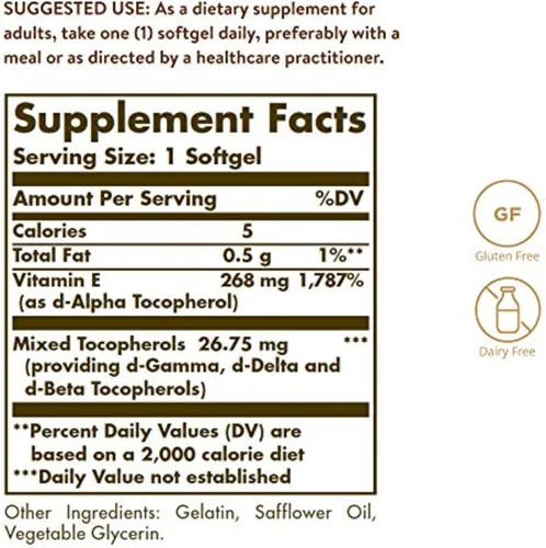 Vista 2 de Mezcla de cápsulas blandas de vitamina E 400 IU (D-Alfa-tocoferol y tocoferol mixto), E3541, 1, 1