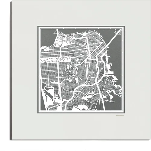 Vista 44 de O3 Design Studio San Diego, CA Paper Cut Map Matted Grey 20x20 in Paper Art