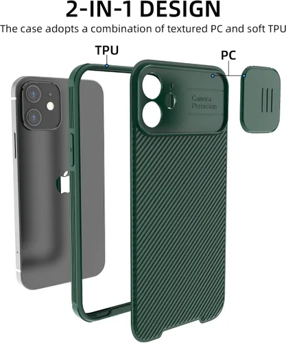 Vista 5 de Funda Magsafe para iPhone 12, funda protectora de cámara para iPhone 12 [compatible con cargador Magsafe] con cubierta deslizante para lente, funda