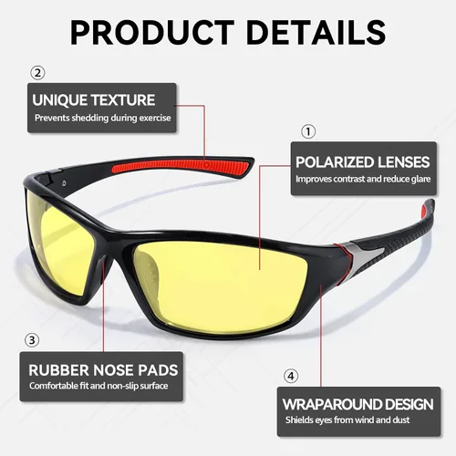 Vista 2 de SIPHEW Lentes de conducción nocturna, lentes deportivos polarizados amarillos de visión nocturna para hombres y mujeres, reducen el deslumbramiento