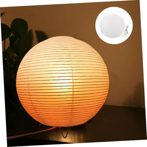 Vista 5 de Lámpara de mesa de papel con bombilla E14, luz suave y cálida para dormitorio, lámpara decorativa de papel de arroz para dormitorio, lámpara