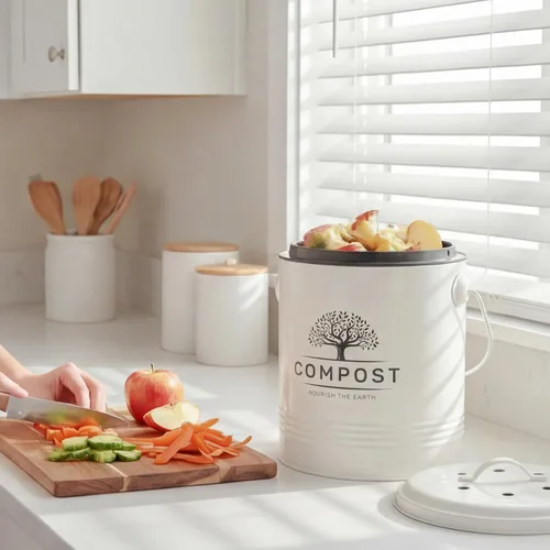 Vista 5 de Perfnique Cubo de Compost de Cocina, Cubo de Compost de Encimera de 1.3 Galones con Tapa, Cubo de Compost Interior Incluye Forro de Cubo