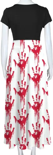 Vista 5 de Vestido largo con estampado de Halloween para mujer, manga corta, talla grande, holgado, para fiesta en la playa, cuello redondo, casual, vestido