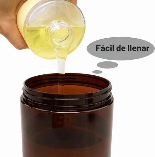 Vista 4 de Dispensador de botellas (3 unidades, 20.3 fl oz/20 onzas), color marrón Botella de plástico de boca ancha sin BPA para almacenamiento de champú
