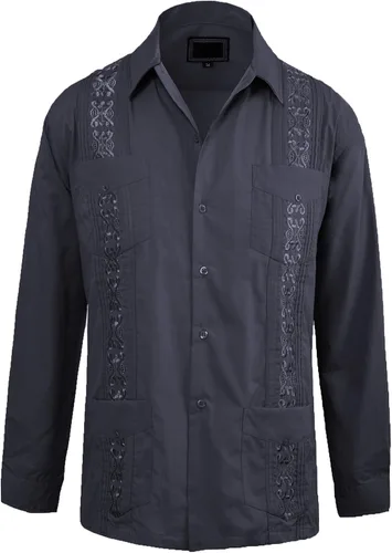 Vista 14 de Guytalk Camisa de boda mexicana de manga larga con botones de guayabera cubana para hombre