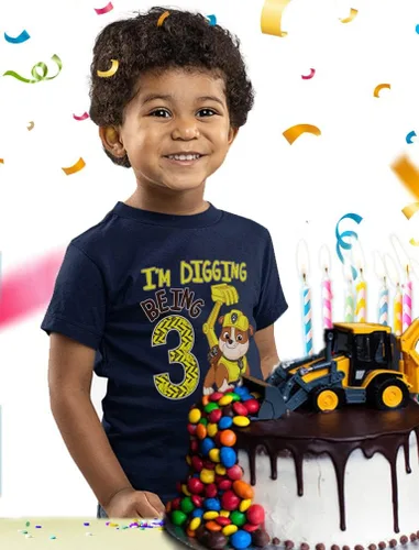 Vista 3 de Rubble Paw Patrol - Camiseta de 3er cumpleaños Regalo divertido para niños de 3 años Camiseta de fiesta temática de excavación para niños pequeños