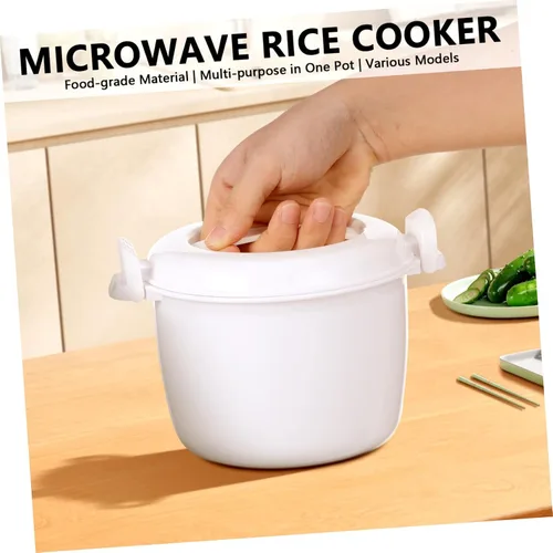 Vista 3 de Arrocera para microondas, recipiente para almacenamiento de alimentos, tazón de microondas con tapa, ollas de arroz para microondas, arroz