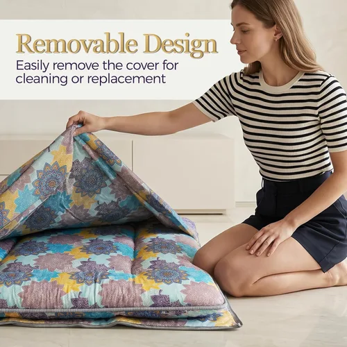 Vista 7 de Zelladorra Funda de colchón de futón, funda de colchón japonesa con cremallera Mandala azul aguamarina