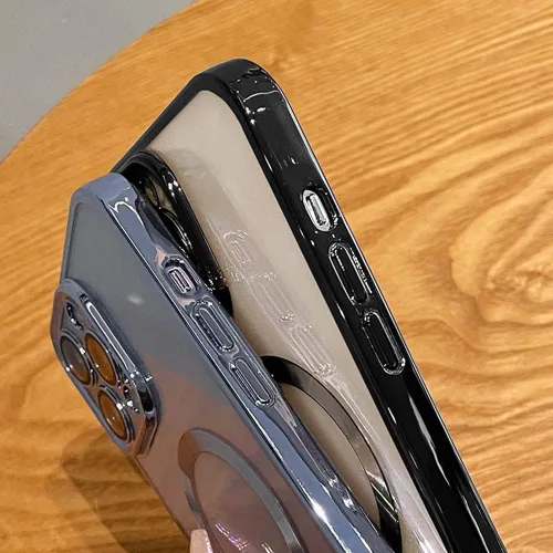 Vista 4 de Funda magnética transparente para iPhone 14 Pro con protector de lente de cámara, funda de protección completa compatible con MagSafe elegante funda