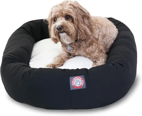 Vista 25 de Cama para perros Bagel de 40 pulgadas negra y Sherpa de Majestic Pet Products Negro
