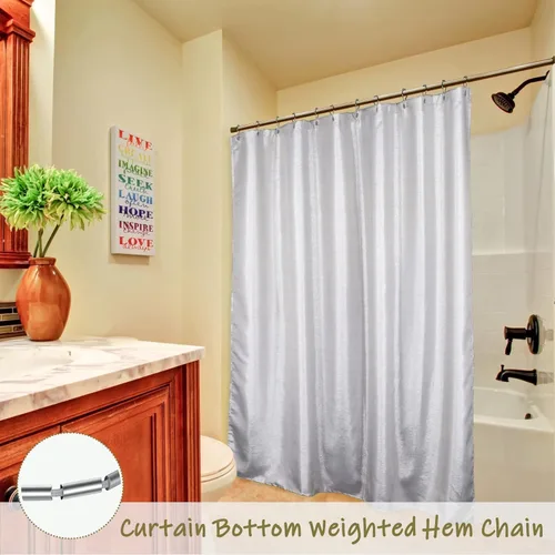 Vista 5 de Cortina de ducha brillante gris plateado: juego de cortinas de tela metálica gris claro moderno y elegante para decoración de baño festiva