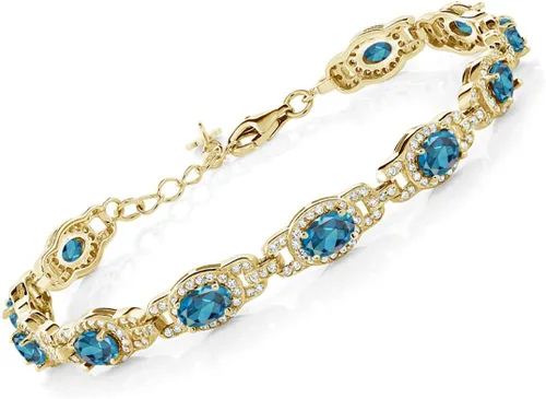 Vista 28 de Gem Stone King Oval Halo Gemstone Tennis Bracelet Nano Esmeralda
