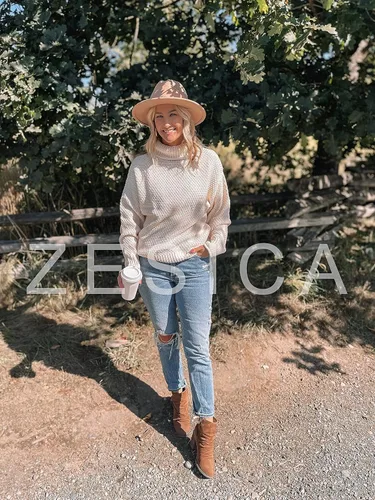 Vista 8 de ZESICA Suéter de punto sin botones manga larga para mujer, cuello alto, informal, estilo suelto