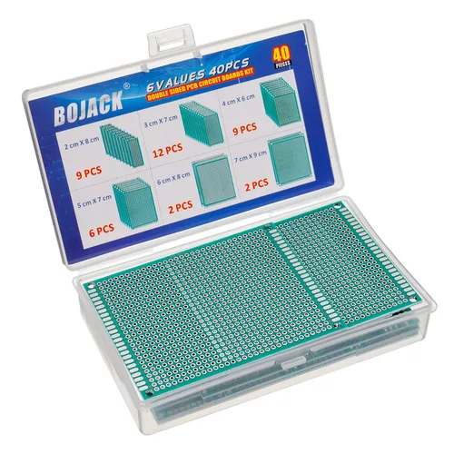 Vista 2 de BOJACK Kit de prototipo de placa PCB de doble cara de 6 bóvedas, 40 unidades, para soldadura de bricolaje con 6 tamaños compatibles con Arduino Kit