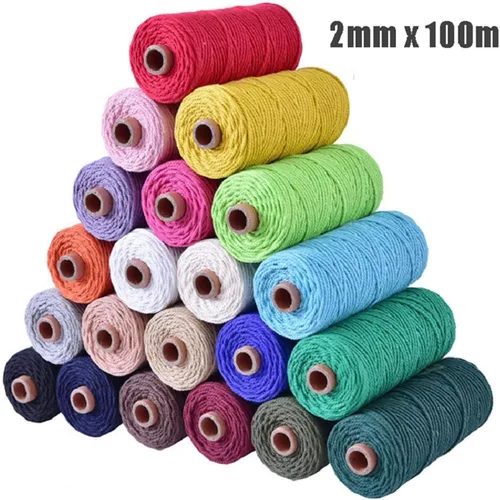 Vista 9 de Cordón de macramé de algodón 2 mm x 109 yardas, cuerda de algodón colorida para manualidades DIY, ganchos de plantas (Beige)