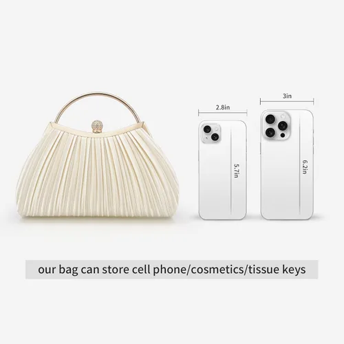 Vista 9 de Bolsos de mano para mujer, bolsos de noche con correa de cadena desmontable para cóctel, fiesta, boda con plisado