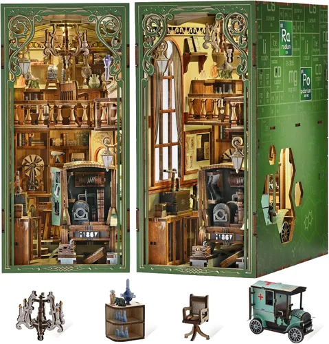 Vista 9 de MiniCity Kit de rincón de libros, kit de bricolaje en miniatura para casa de muñecas, rompecabezas de madera 3D, decoración con luz LED