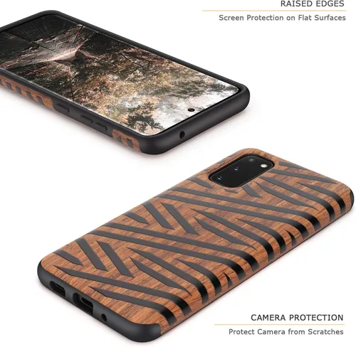 Vista 3 de Tasikar Funda compatible con Samsung Galaxy S20, diseño de grano de madera de fácil agarre (cuero y madera)