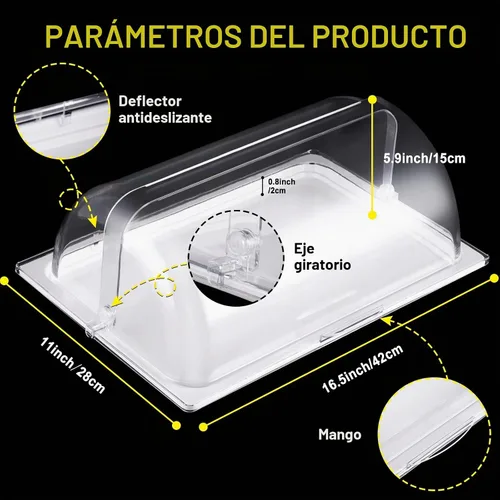 Vista 2 de Bandeja de exhibición para servir alimentos con cubierta superior transparente enrollable reutilizable para pasteles, pastelería, postres, bandeja