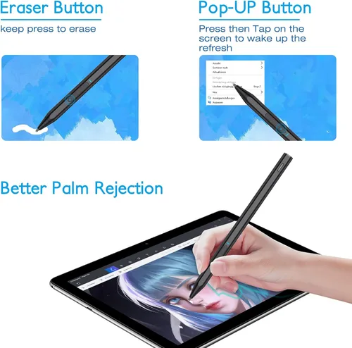 Vista 4 de Lápiz óptico para superficie, compatible con Microsoft Surface Pro X/9/8/7/6/5/4/3/Surface Laptop 5/4/3/2/1/go 3/2/1/Book 2/1/Studio, absorción
