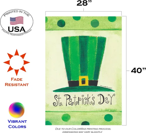 Vista 2 de Toland Home Garden 107088 - Bandera del Día de San Patricio con sombrero de San Patricio, de 28 x 40 pulgadas, doble cara, bandera de jardín