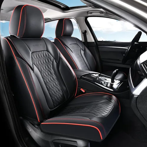 Vista 24 de FLORICH Fundas de asiento, juego completo de fundas de asiento de automóvil, fundas de asiento de cuero de napa de lujo, transpirables e marrón