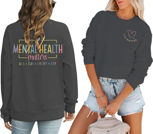 Vista 8 de VILOVE Sudadera de salud mental para mujer Dear Person Behind Me Pullover Casual Inspiration Be Kind Blusa Tops