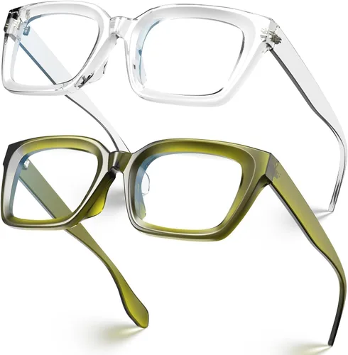 Vista 14 de Square Blue Light Glasses for woman Chunky Oversized negro (Black&Clear)