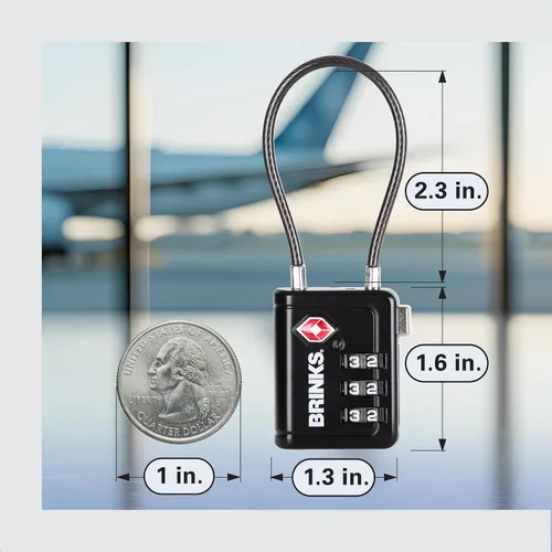 Vista 5 de Brinks TSA - Cerradura indicadora aceptada para equipaje, color negro, combinación reajustable, grillete largo de 2.5 pulgadas, llave TSA008 más