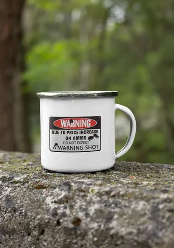 Vista 3 de Advertencia debido al aumento de precio en munición no esperes un tiro de advertencia – Taza de café esmaltada para hombre, color blanco, 12 onzas